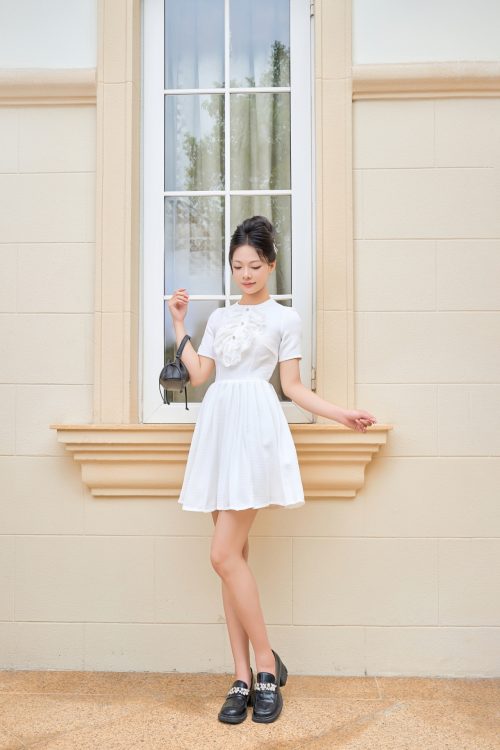 Váy Đầm Xếp Ly Phối Cổ Nhún Bèo
