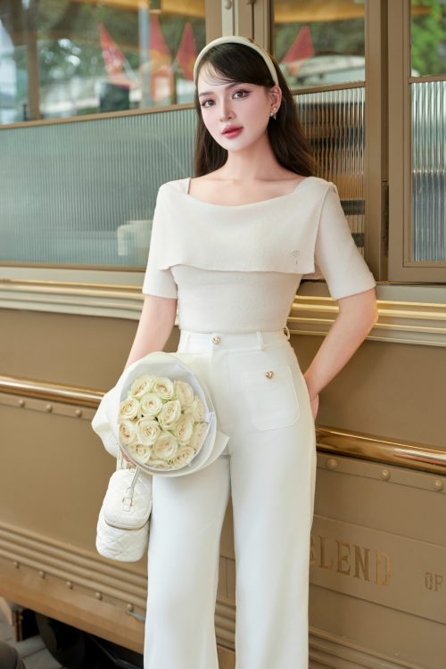 Áo Tay Lửng Cổ Cách Điệu Vải Len Mềm