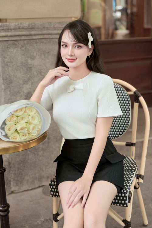Áo Tay Ngắn Đính Nơ Tiểu Thư