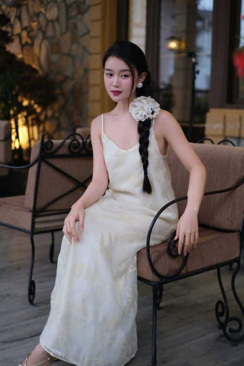 Váy Đầm Hai Dây Cổ V Maxi Thanh Lịch