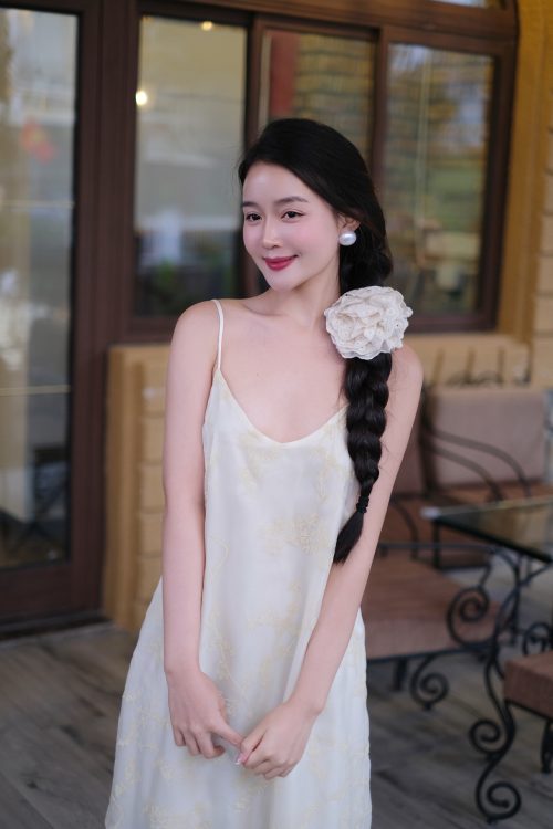 Váy Đầm Hai Dây Cổ V Maxi Thanh Lịch